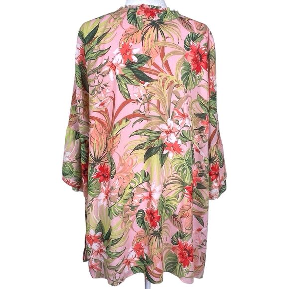 J.Jill Seashell Paradise Found Floral Tunic Top Dress Size 2X Bell Sleeve Pink - Picture 11 of 16